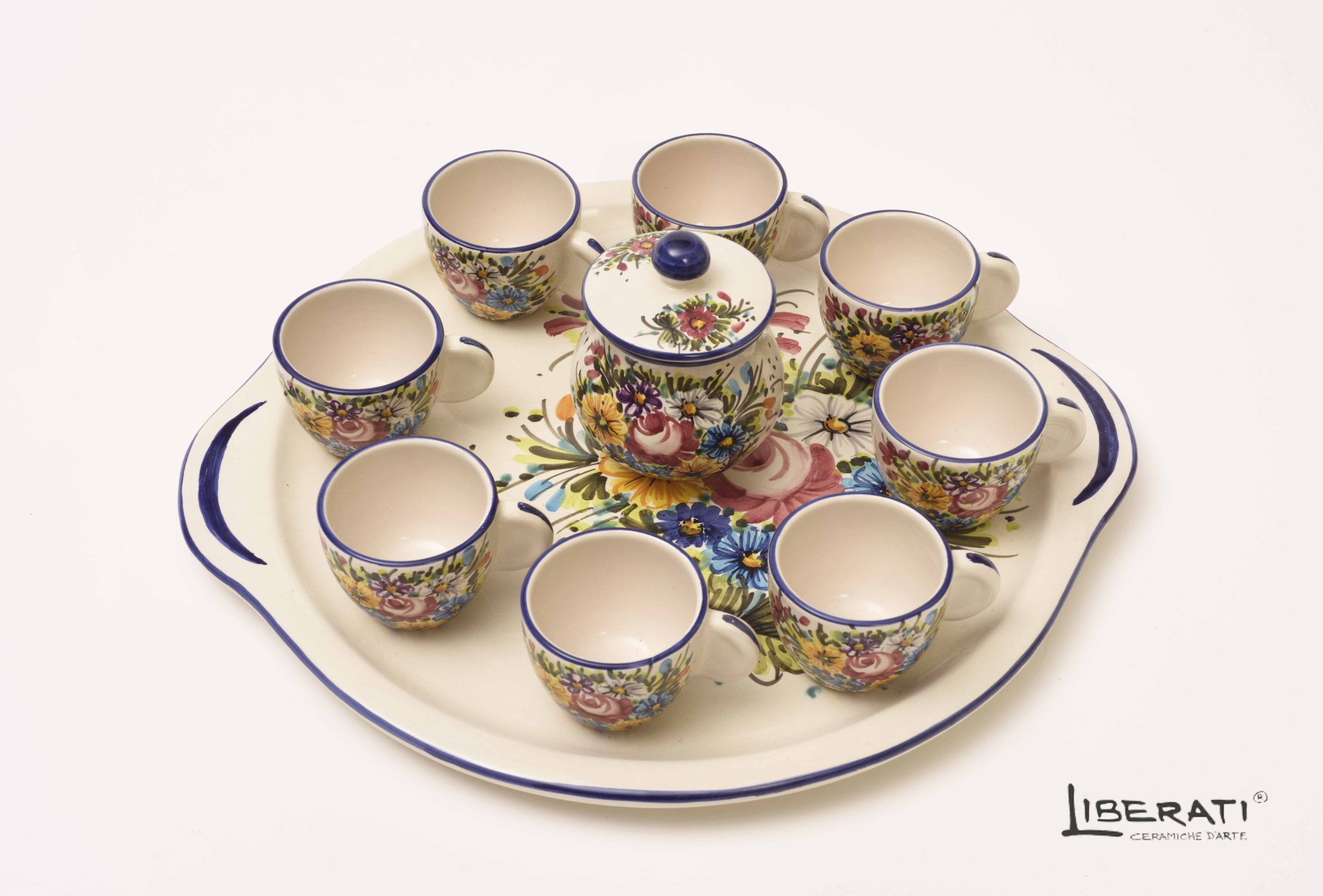 Servizio caffè da 8 tazzine più zuccheriera fioraccio cn vassoio Servizio caffè da 8 in ceramica Fioraccio