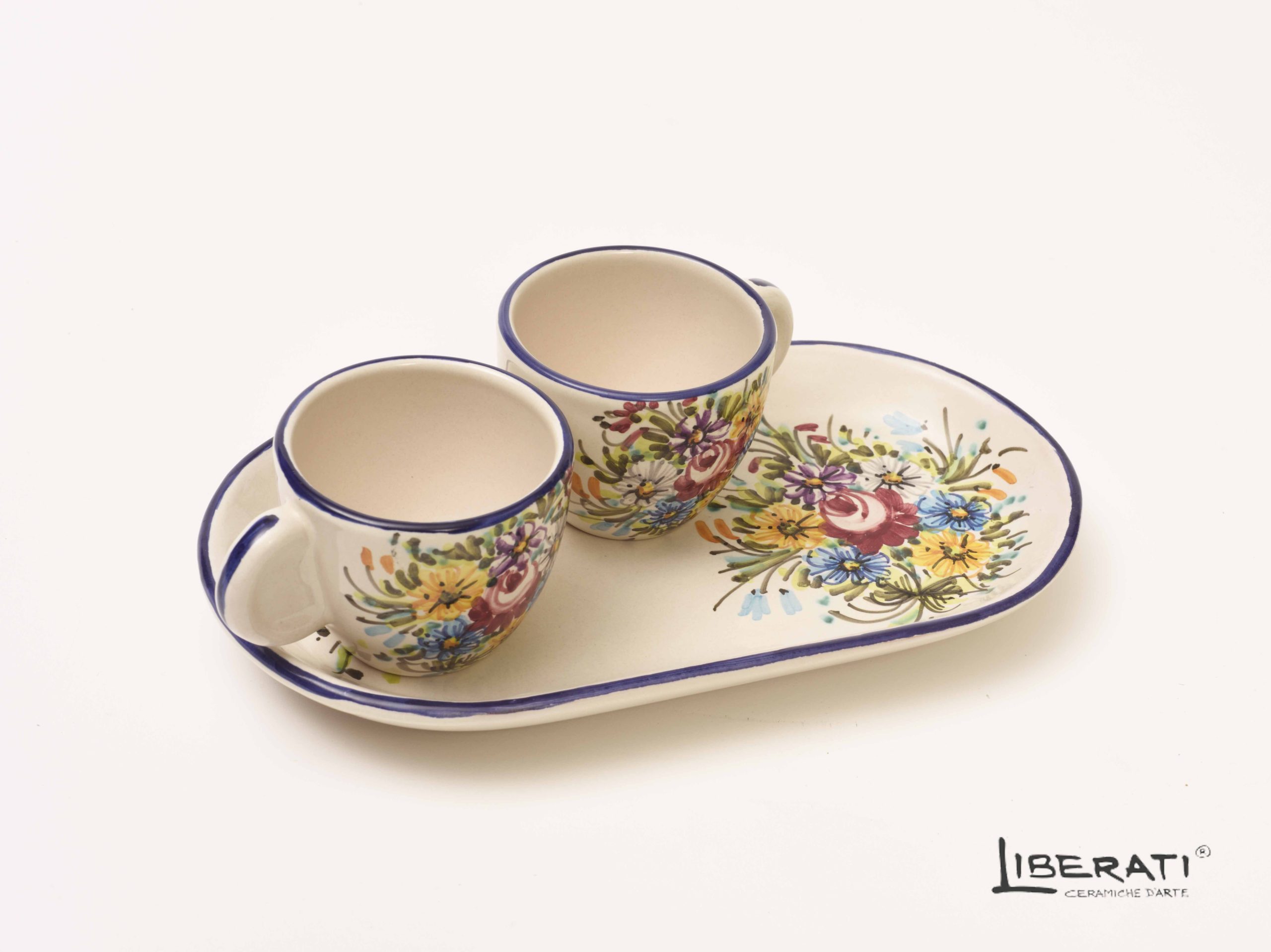 tazzine con vassoio ovale senza zuccherieri fioraccio Coppia di tazzine con Vassoio in Ceramica Fioraccio