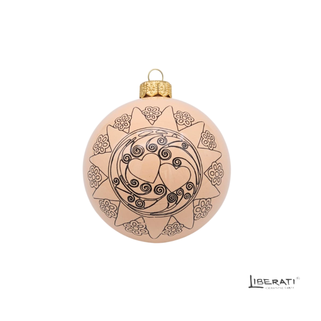 Pallina di Natale in ceramica Rosa Pesca con Presentosa Pallina di Natale in ceramica Rossa con Presentosa
